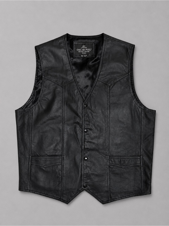 Other - Oscar Piel Perfect Leather USA Men’s 3XL Black Leather Biker Vest American Flag